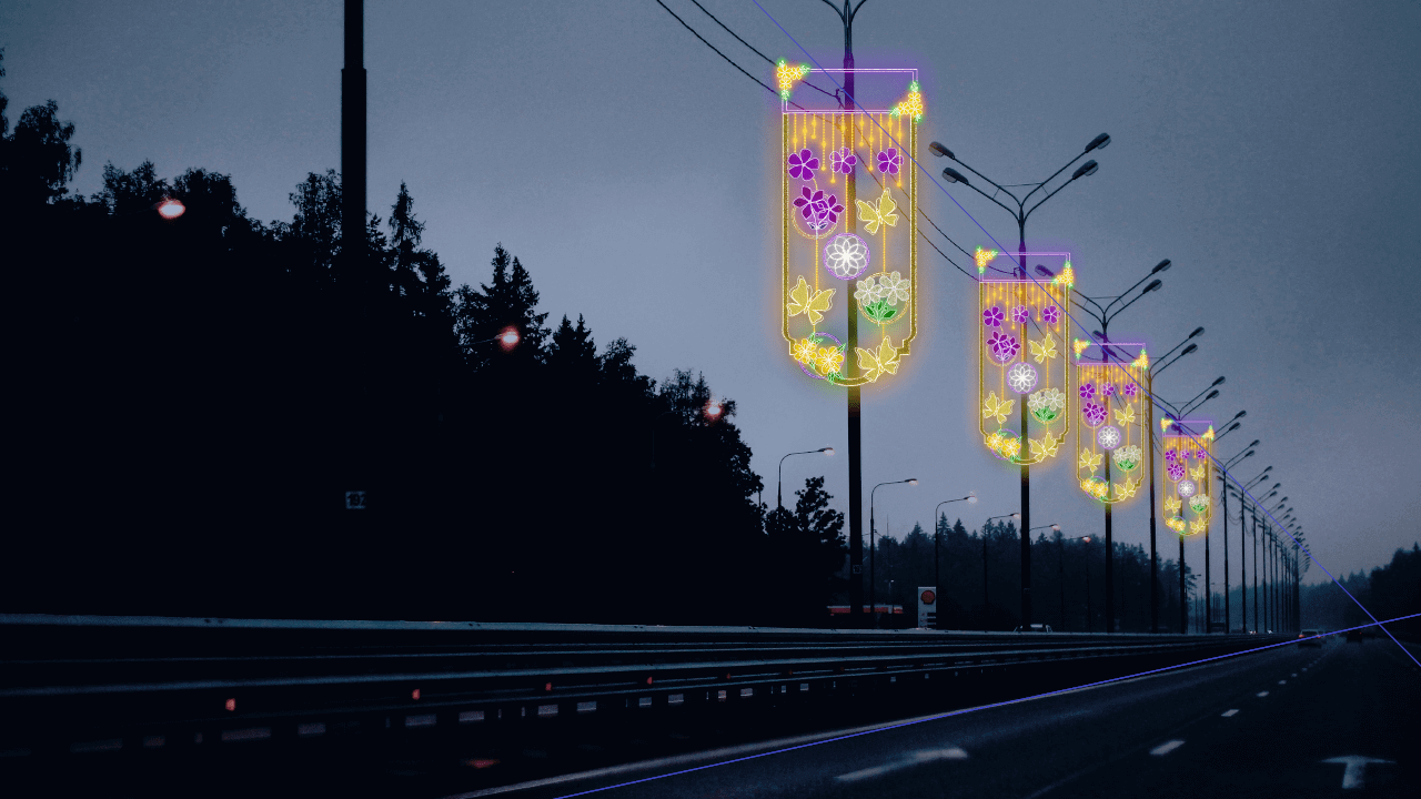 Experience a simulated presentation of our illuminated decorative pole lighting design